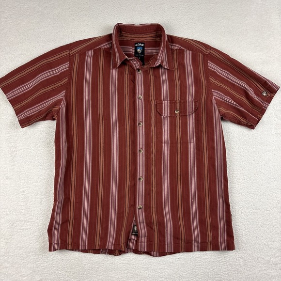 KUHL Mens Short Sleeve Button-Up Shirt Large Rust Pocket Wicking Outdoor Casual - Picture 2 of 14